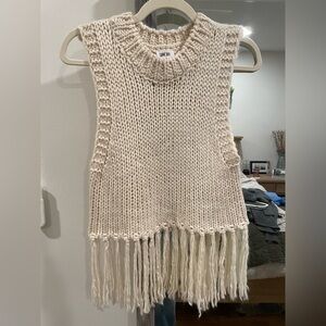 Lane 201 Cream Knit Fringe Sweater